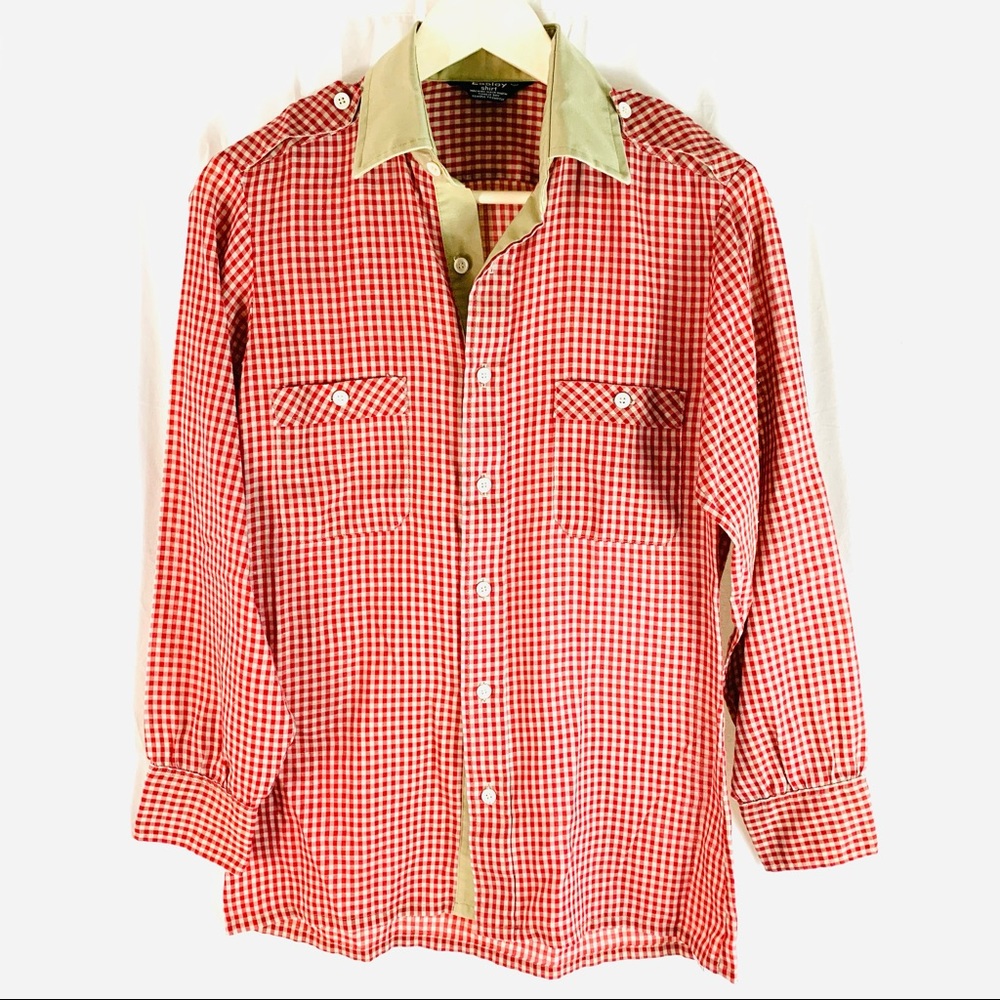 Essley Vintage Button Down Shirt Small Red White Gingham 70s 80s
